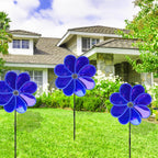 4PCS Flower Wind Spinner Sparkly Lawn Pinwheel 11.8 inch Dark Blue Garden Windmill for 4th of July, Garden, Party, Outdoor, Yard Decor