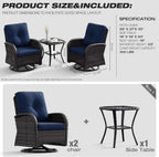 Joyside Patio Swivel Rocker Wicker Chairs - Outdoor Swivel Rocking Chairs Set of 2 with Wicker Side Table, Patio Swivel Rocker Chair 3 Piece Patio Furniture Sets for Porch Deck(Brown/Blue)