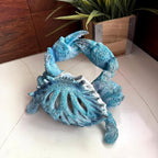 Crab Wine Bottle Holder, 8 Inch Turquoise Resin with Coral-Look Center | Raised Claws, Shell Ridges, Textured Legs, Distressed Whitewashed Finish, Open Center for Angled Display
