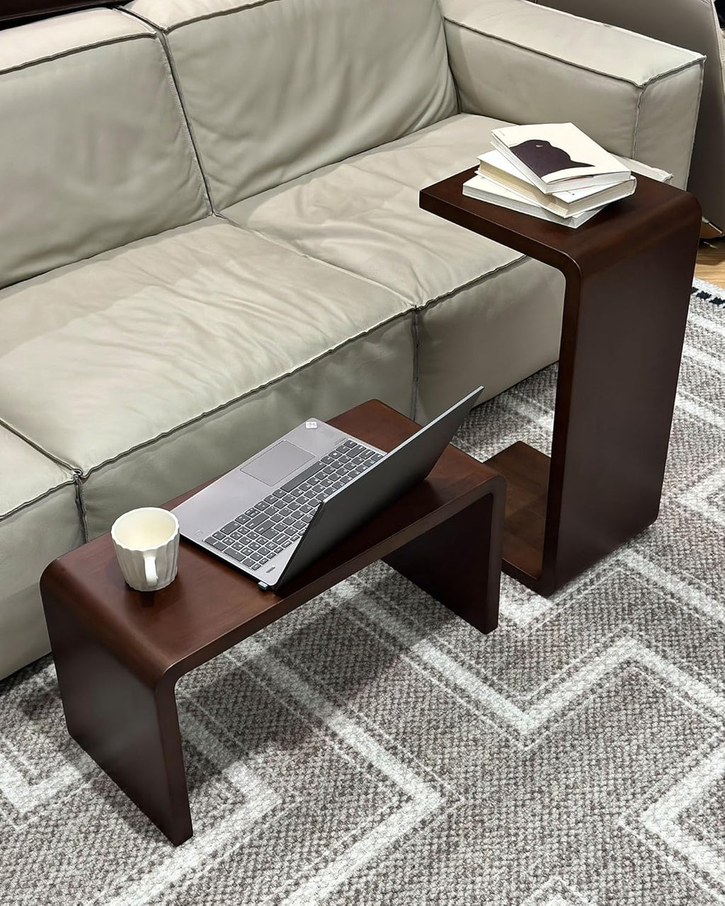C-Shaped Side Table, Solid Wood End Table for Couch Sofa and Bed, Wooden C Tables for Living Room Bedroom, Small Snack Tray Table for Space Saving (2, 24.4" H-Brown)