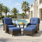 Sundale Outdoor Set of 2 Wicker Ottomans, 22.83" x 22.83" Outdoor Footrest with 4" Thick Large Cushions, All Weather Rattan Patio Ottoman for Footstool, Side Table (Blue)