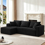93" Couch for Living Room, Black, Left Facing Chaise | Corduroy L-Shape Couch with Chaise & Deep Seat, 30D Memory Foam, Modular Sectional Sofa for Small Space, No-Assembly