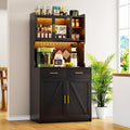 Gurexl 64" Farmhouse Kitchen Pantry with Auto Sensor LED,Storage Cabinets with 2 Outlets for Microwave & USB-C Ports,Hutch Cabinet with Pegboard,2 Cabinet,2 Drawers,1 Large Countertop