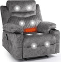 Overstuffed Massage Recliner Chair with Heat, Wide Seat Reclining Chair for Home Theater, Heated Massaging Manual Recliner Chairs with Cup Holders, Grey