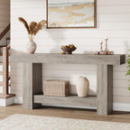 GarveeHome Entryway Console Table, Farmhouse 2-Tier Entryway Table, Long Sofa Accent Table Behind Couch Table with Open Storage for Entrance, Living Room, Hallway, Light Grey, 63"