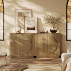 BELLEZE Modular Buffet Cabinet with Storage,Mid Century Modern Arched Sideboard with Adjustable Shelf & Symmetrical Doors,Credenza for Entryway Kitchen Living Room, Set of 2 (Camel)