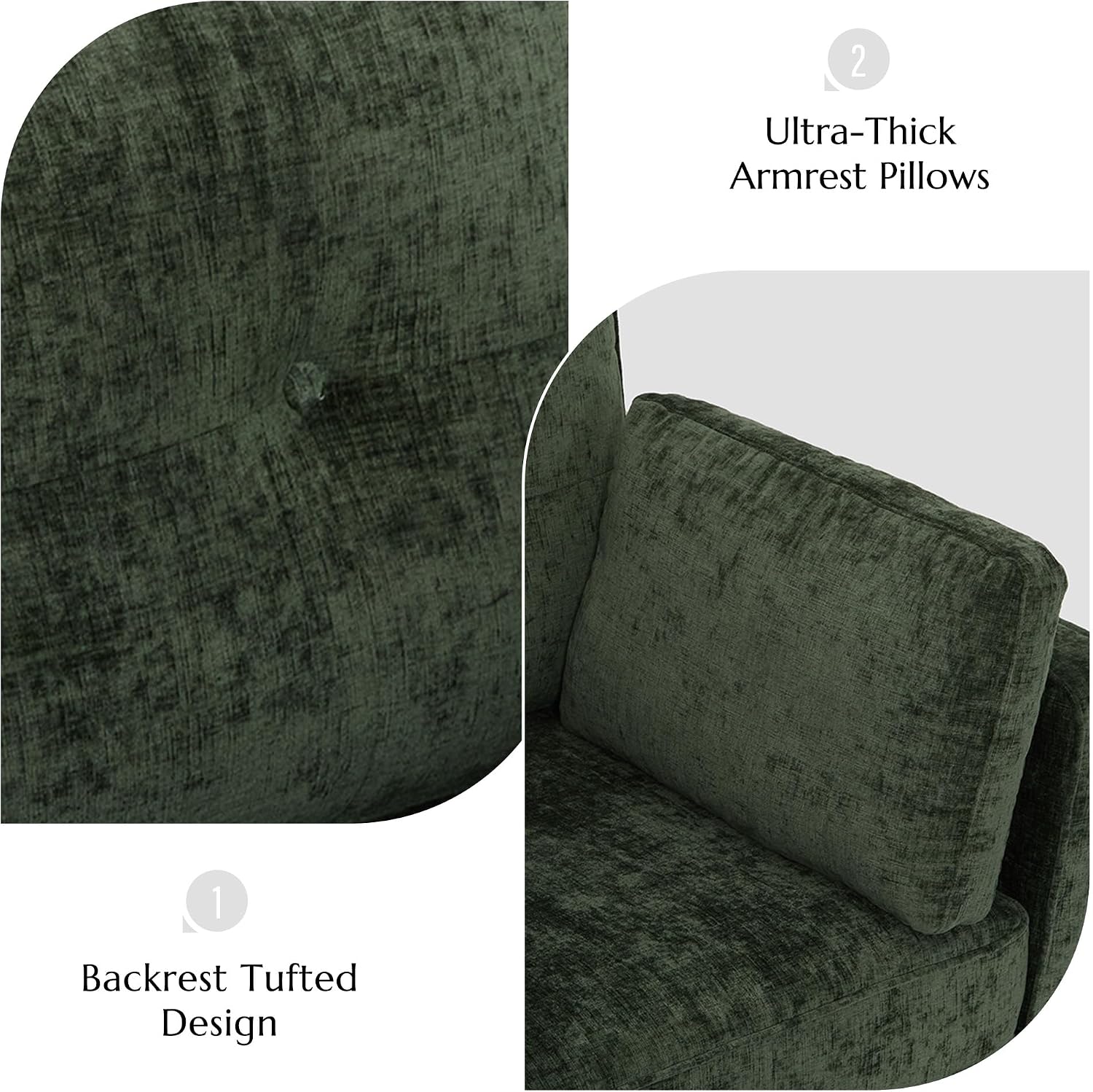 Luxury Oversized Accent Reading Chair for Living Room, 41", Chenille, Green | Upholstered Piping Single Armchairs with Comfy Tufted Backrest, Wood Legs, 2 Pillows for Bedroom, Office, Reception Area