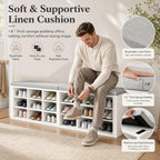 Shoe Storage Bench with Padded Seat, 18-Cubby Shoe Organizer for Entryway, 59.1" Long 700 lb Capacity, for Living Room, Bedroom, Hallway (Whiteboard with Light Gray, Linen, Sponge)