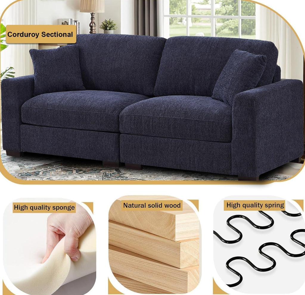 asunflower Ottoman for Living Room Navy Blue 45.8" x 28.7" Large Rectangle Ottoman Foot Rest Plush Chenille Upholstery Oversized Ottomans Bench with Wooden Legs for Sofa Couch