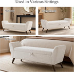 60" Storage Ottoman Bench, Teddy Fabric End of Bed Bench with Solid Wood Legs, Large Hidden Storage for Bedroom & Entryway (Beige)