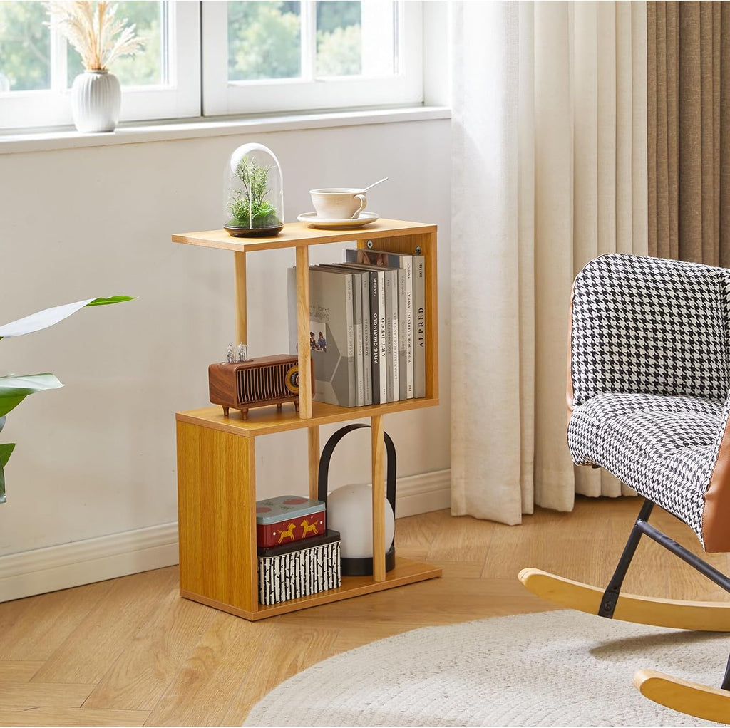 Aibiju 3-Tiered S-Shaped Side Table for Small Spaces, Freestanding Side Table, Sofa End Table, Narrow End Table, Suitable for Bedrooms Living Rooms Study Room, Natural Wood Color YD-ST003N