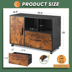 DEVAISE Printer Stand with Storage, Mobile Wood File Cabinet, Rustic Brown | Locking & Rolling, Lateral Filing Cabinet, Doors and Shelves, Fits Legal/letter/A4, for Home Office, Study
