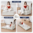 KINGYES 3-in-1 Foldable Chair Bed, Folding Sleeper Chair with Back Cushion, Convertible Sofa Bed for Adults, Cream Beige