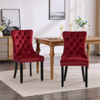 KEIKI Tufted Dining Room Chairs Set of 2, Velvet Kitchen Nailhead Trim Chairs with Solid Wood Legs and Padded Seat, Burgundy