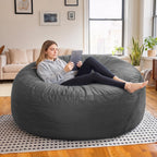 fond + found Adults Bean Bag Chair 5FT Big BeanBag Chair Giant Oversized | Memory Foam,Washable Cover,Velvet Fabric,Side Pocket,Handle,Big Adults Bean Bag Reading Gaming Bedroom Living Room | Grey 5FT