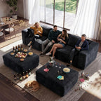 110" Modular Sectional Sofa with 2 Ottomans, U Shaped Cloud Couch for Living Room, Deep Seat Corduroy Floor Sofa, No Assembly Required, Compressed Couch, 5 Seat, Grey
