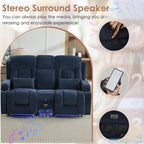 TUNYI Wall Hugger Power Loveseat Recliner - RV Reclining Loveseat with Console Theater Seating RV Recliner Sofa with USB/Outlet//Cup Holder/LED Light/Side Pocket (Dark Blue, Loveseat)