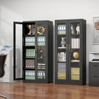 Polup Glass Display Cabinet with Lock, Metal Curio Cabinet with Tempered Glass Doors & Adjustable Shelves, Heavy-Duty China Cabinets for Living Room, School, Commercial, Black, Assembly Required