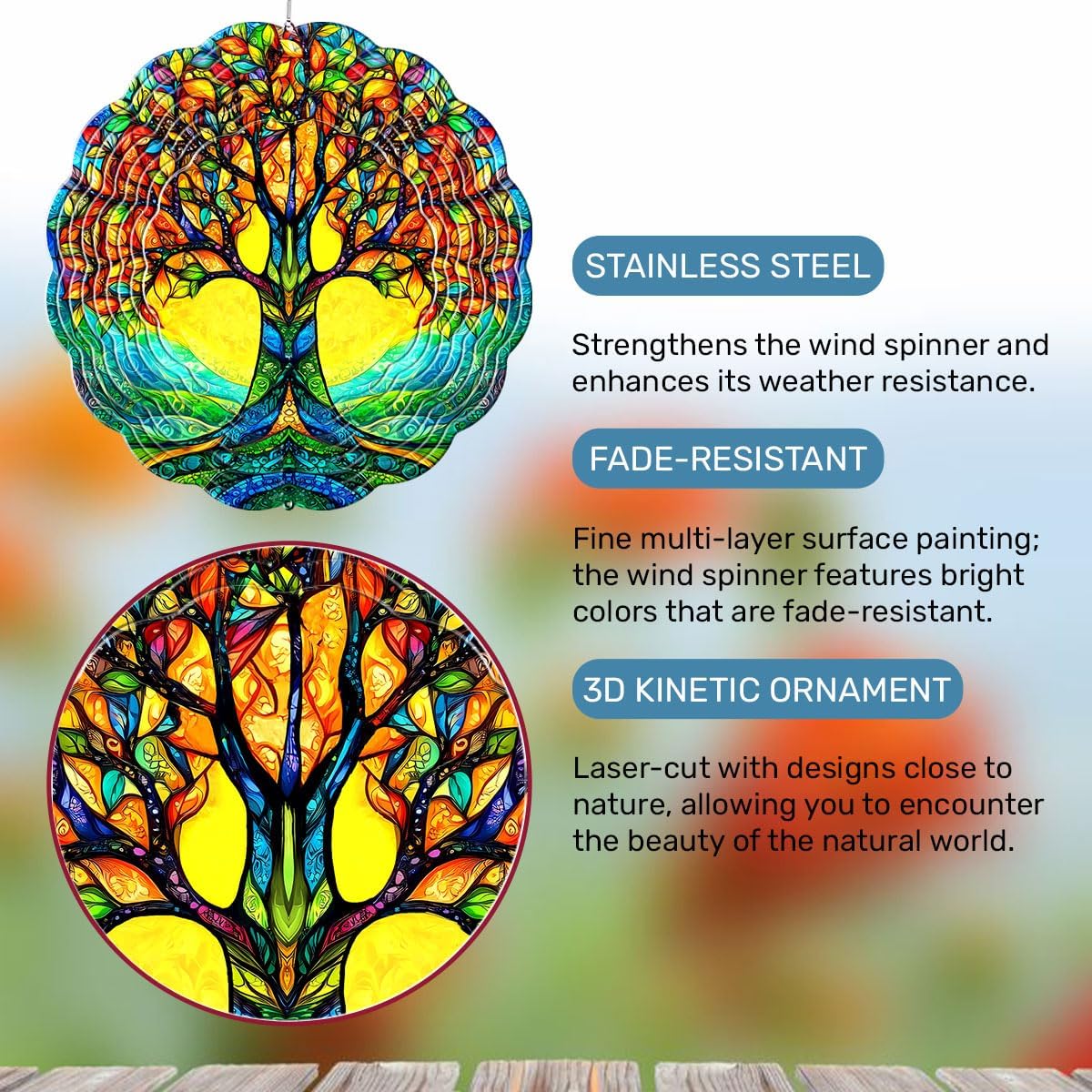 Tree of Life Hanging Wind Spinners for Women Men, 12 Inch Metal 3D, Stainless Steel Hanging Wind Catchers Sculpture for Outside, Christmas Decoration Garden, Unique Gift Xmas