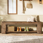 Solid Wood Entryway Bench with Storage Shelf, 55.12-Inch 2-Tier Wood Shoe Bench Seating for Entrance, Hallway, Dining Room, Living Room, Mudroom, Bedroom, Rustic Brown