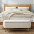 Ottoman with Storage, Small Boucle Storage Ottoman Bench,Upholstered Entryway End of Bed Bench with Cushion and Gold Legs for Bedroom Living Room, Ivory