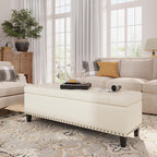 FiveWillowise 51 Inch Storage Ottoman Bench,Large End of Bed Storage Bench | Faux Leather Ottoman with Storage,30 Gallons,Upholstered,with Nailhead Trim,Legs,for Bedroom,Living Room,Entryway,Cream White