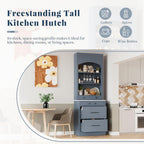 Modern 28.7x17.5x83.7 Inch Tall Kitchen Pantry Cabinet, Freestanding Hutch with Faux Marble Top, 5 Drawers & Adjustable Shelf, Glass Holders, Space-Saving Storage for Kitchen/Dining Room (1, Gray)