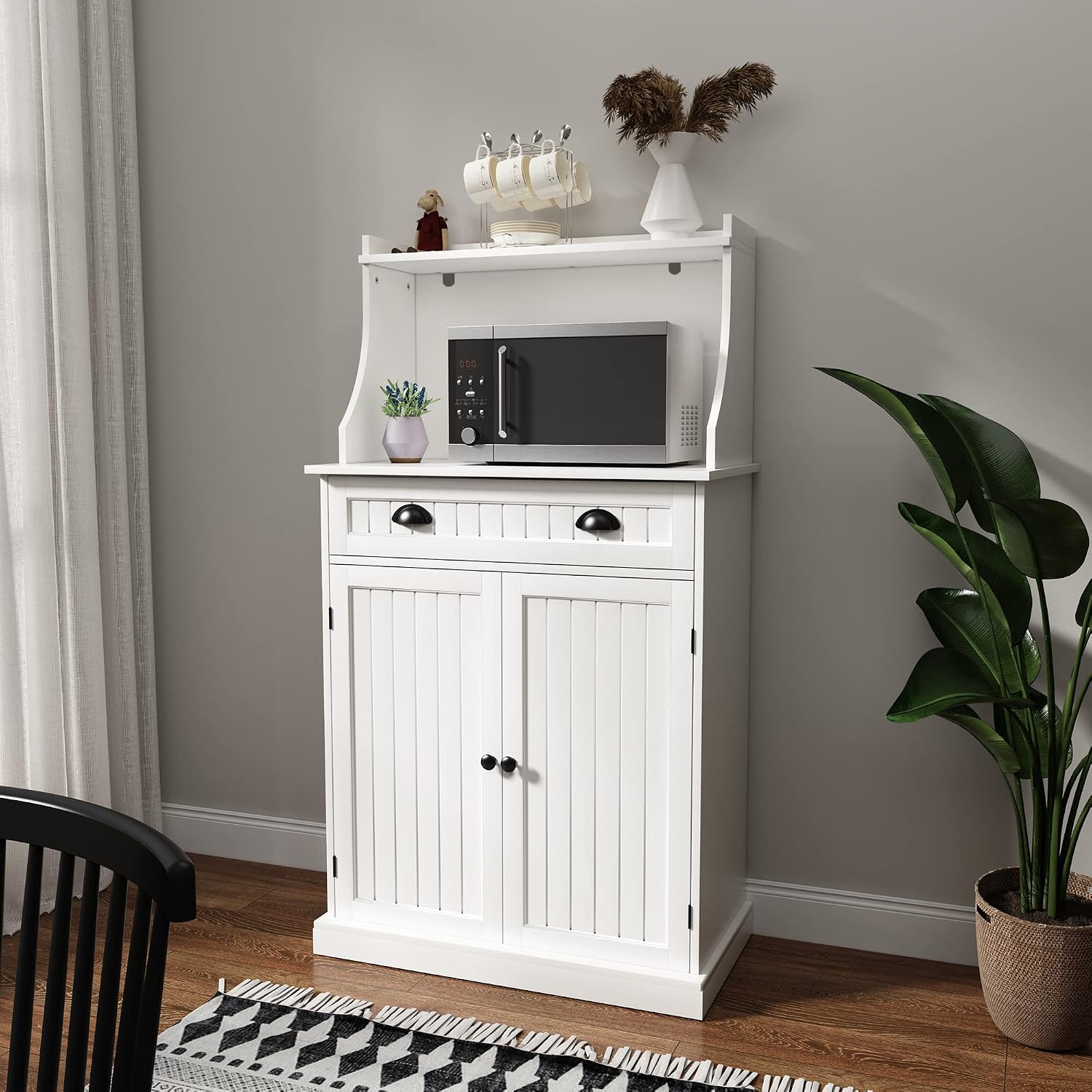 HOLTICO 54" Freestanding Kitchen Pantry Storage Cabinet with Doors and Adjustable Shelves, Microwave Oven Stand with Drawer for Kitchen, Bathroom or Hallway, White