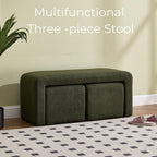 ROCITY Green Boucle Bedroom Bench Small Upholstered Entryway Bench Modern Sherpa Footstool Sofa Footrest Extra Seating for Living Room, End of Bed, Set of 3 Bench, 20+50 Inch Bench