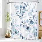 MitoVilla Blue Spring Floral Shower Curtain, Modern Plants Botanical Fabric Cloth Shower Curtains for Chic Elegant Bathroom Decor, Summer Watercolor Eucalyptus Leaf, 72x72