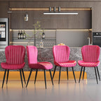 Dining Chairs Set of 4,Pink Leather Dining Chair Upholstered,Kitchen Chair,Modern Dining Room Chairs with Black Metal Legs Frame for Restaurant,Dining Room,Cafe