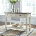 Signature Design by Ashley Bolanburg Farmhouse Sofa Console Table, White | Two-tone wood console, 22-inch deep storage, 2 smooth drawers, Made of veneers, wood and engineered wood
