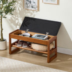 31.5" Shoe Rack Bench,2 Tiers Shoe Bench with Storage,Walnut Storage Bench with Faux Leather Cushion for Entrance Entryway Hallway PU Black