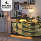 HWB Coffee Bar Cabinet with Storage, Buffet Sideboard with RGB Light, Modern Coffee Bar Table with Charging Station, Black