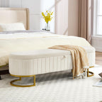 Storage Ottoman Bench, 63" Velvet End of Bed Bench Bedroom Bench King Size with Golden Metal Legs, Upholstered Storage Bench for Bedroom Living Room Entryway and Window, Beige