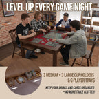 63" Solid Wood Board Game Table for Gaming/Dining, Removable Top | Gaming Table for 4–6 Players with 54" x 30.7" Play Area, Neoprene Play Mat, Leaf Storage Rack, 6 Cup Holders & Trays, Walnut