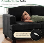 2 Pieces Corduroy Couch Set for Living Room, Black Cloud Sofa, Deep Seat Floor Couch for Bedroom, Futon Modern Sofa Sectional Bed, Black Corduroy