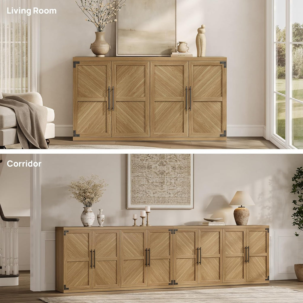 SICOTAS Buffet Cabinet with 4 Doors, Modern Sideboard Cabinet with Storage and Adjustable Shelves, Large Credenza Storage Cabinet (1, Oak Brown)