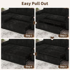 3 in 1 Pull Out Couch, Corduroy L Shaped Couch Sleeper Sofa Bed, Black | Reversible Storage Chaise, Charging Station, Cup Holder, Sleeper Sofa, for Living Room Apartment