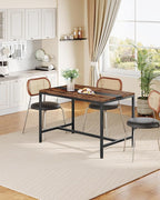 47.2'' Dining Table, Rectangle Color-Blocked Kitchen Dinner Table, for 6 People, Writing Desk, for Dining Room, Living Room, Office, Rustic Brown and Black TCZ12BF