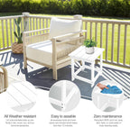 LZRS Patio Side Table, Heavy Duty HDPE Outdoor End Table with Wood Texture, Weatherproof Composite Table for Adirondack Chairs, Deck, Pool, Indoor/Outdoor, No Peeling or Cracking(White)