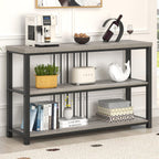 FOLUBAN Console Tables for Entryway, Sofa Table with 3 Tier Storage for Living Room Hallway Foyer Behind Couch, Rustic Light Grey
