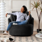 Swivel Accent Chair Round Barrel Armchair Upholstered Living Room Chair Corduroy Reading Chair Single Sofa Chair for Bedroom Apartment Office (Black, Standard 1Seater)