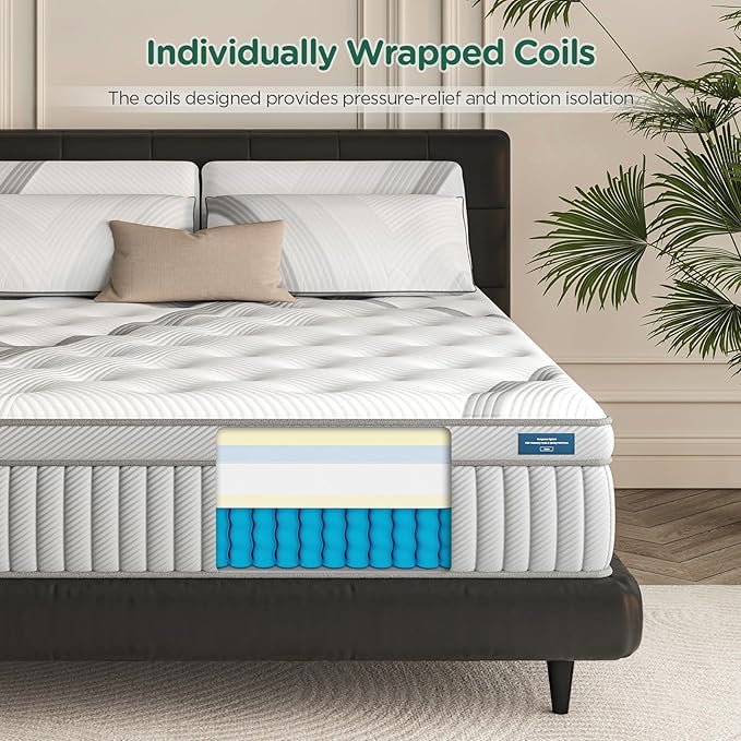 Lechpeus Twinxl Mattress,14 Inch Medium Plush Hybrid Mattress in Box,MDI Soft Memory Foam & 7-Zone Pocket Springs,Motion Isolation& Back Pain Relief,Enhanced Support Twinxl Bed,None Fiberglass