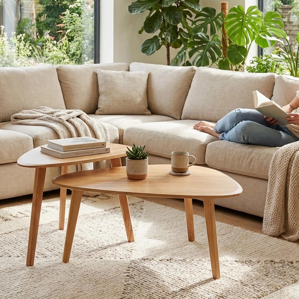 Nesting Coffee Table Set of 2-Mid Century Modern Coffee Table | Guitar Pick Stacking Tables with Solid Wood Legs,Small Coffee Tables for Small spaces,Living Room,Balcony