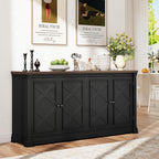 ONBRILL 63 Inches Buffet Cabinet with Storage, Large Sideboard Cabinet with 4 Barn Doors, Adjustable Shelves, Wood Coffee Bar Station for Kitchen, Living Room, Black