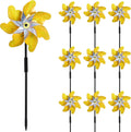10 Pack Reflective Pinwheels with Stakes, 19.7 inch Gold & Silver Pre-Assembled Sparkle Pin Wheel for Scare Birds and Unwelcome Animals Away Form Yard, Garden, Lawn