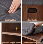 YMYNY Small Shoe Storage Bench with Cushion, 2 Tier Entryway Bench with Shoe Storage, Shoe Rack Bench for Entryway, Living Room, Hallway, Closet, Bedroom, 15.4L*11W*16.54H, Light Walnut HBD028LW