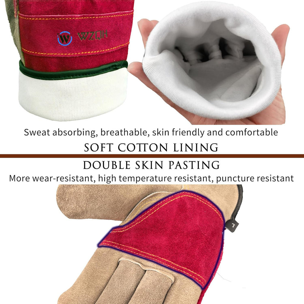 Leather Work Gloves for Women. X-Large Glove for Gardening, Tig/Mig Welding, Construction, Chainsaw, Farm, Ranch, etc. Cowhide, Cotton Lined, Utility, Firm Grip, Durable. Rose Red - Grey XL