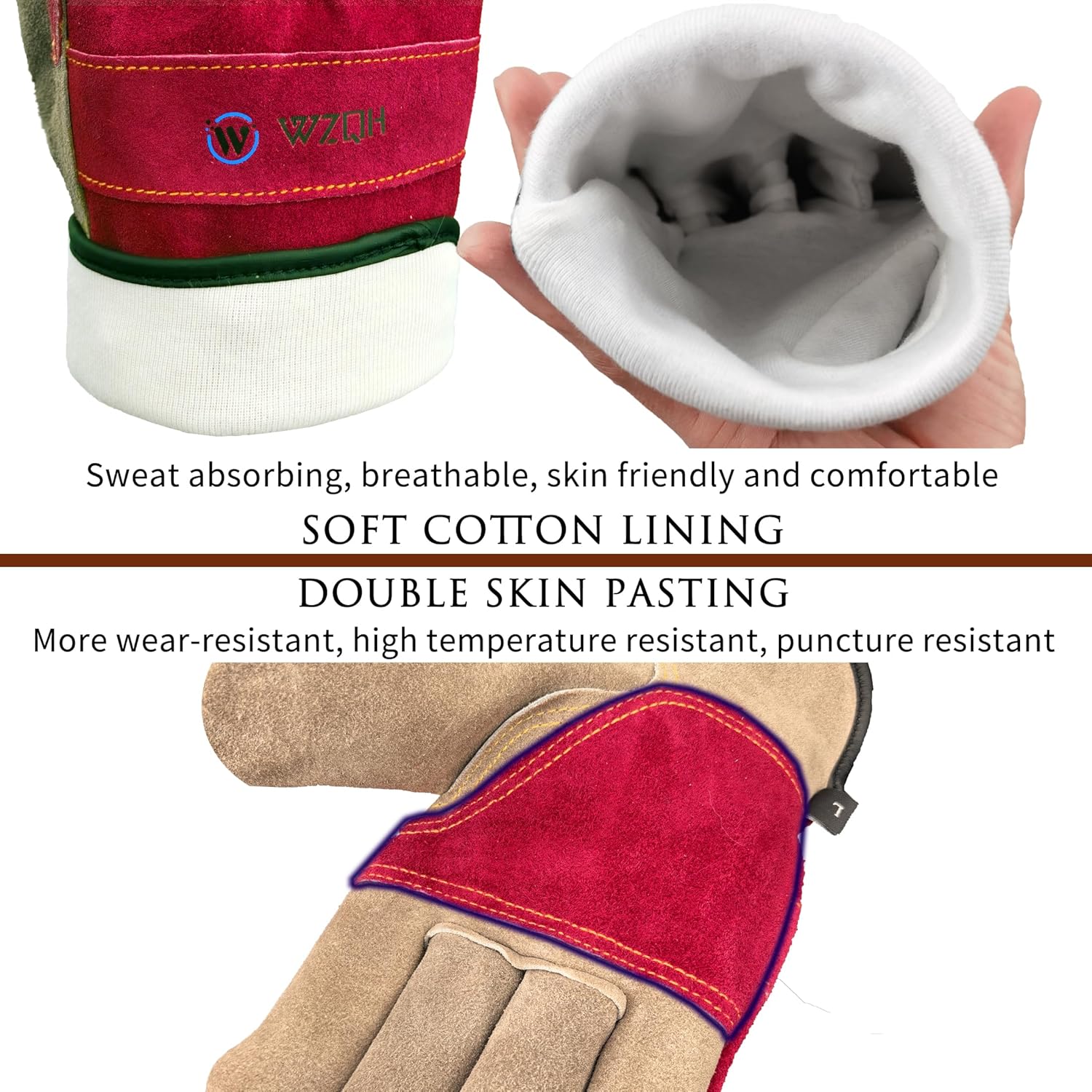 Leather Work Gloves for Women. X-Large Glove for Gardening, Tig/Mig Welding, Construction, Chainsaw, Farm, Ranch, etc. Cowhide, Cotton Lined, Utility, Firm Grip, Durable. Rose Red - Grey XL